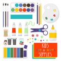 Art crafts items for kids creativity. Set of art supplies for kids. Vector illustration. Royalty Free Stock Photo