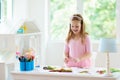 Art and crafts for kids. Girl doing homework Royalty Free Stock Photo