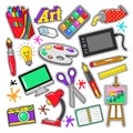 Art Creativity Badges, Stickers, Patches with Paints and Design Tools