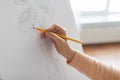 Artist with pencil drawing picture at art studio Royalty Free Stock Photo