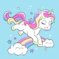 Art. Cute unicorn. Rainbow. Fashion illustration drawing in modern style for clothes Royalty Free Stock Photo