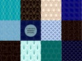 Art deco abstract seamless patterns collection. Black, blue and green prints. Minimal line. Vector stock illustration Royalty Free Stock Photo