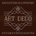 Art deco alphabet vector font in outline style. Serif type letters and numbers.