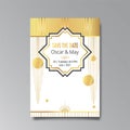 Art Deco, Arabic wedding invitation, golden, white light beige luxury elegant retro style