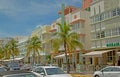 Art Deco architecture at Ocean Drive in South Beach, Miami. America, drink. Royalty Free Stock Photo