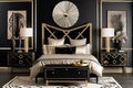 Art Deco Bedroom: Create a glamorous bedroom with an Art Deco - inspired design. Generative AI Royalty Free Stock Photo