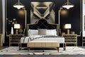 Art Deco Bedroom: Create a glamorous bedroom with an Art Deco - inspired design. Generative AI Royalty Free Stock Photo