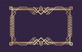 Art deco border. Golden decorative luxury vintage rectangular frame, abstract retro decorative shape with copy space