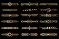 Art deco borders. Gold deco design dividers, book header ornament patterns. 1920s and 30s vintage luxury elements
