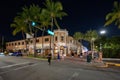 Art deco building on Lincoln Road Mall in Miami Beach, Florida at night.