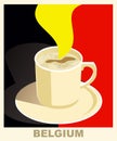 Art deco coffee poster with flag Belgium. Coffee vintage concept. National coffee shop, cafe, restaurant, bar. Vector