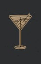 Art deco cosmopolitan cocktail dark