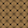 Art deco design. Abstract geometric seamless pattern with golden squared ornament on black background. Vintage decorative texture Royalty Free Stock Photo