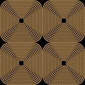 Art deco design. Abstract geometric seamless pattern with golden squared ornament on black background. Vintage decorative texture