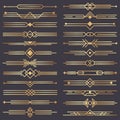 Art deco divider. Gold retro arts border, 1920s decorative ornaments and golden dividers borders vector design set Royalty Free Stock Photo