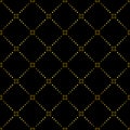 Art deco dot line rhombus seamless pattern. Gold geometric diagonal on black background. Royalty Free Stock Photo