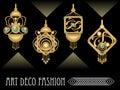 Art deco earrings collection, luxury golden jewel in art nouveau style