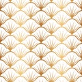 Art deco fan. Gold seamless pattern nouveau. Golden gatsby texture. Vintage scale ornate background. Classic great style. Roaring