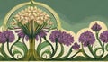 Art Deco Floral Allium Flower Border