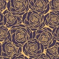 Art Deco floral seamless pattern with roses. Vector roses hand d