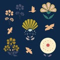 Art deco flower set, vector icons Royalty Free Stock Photo