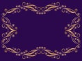 Art Deco Frame With Swirls. Golden Frame On Violet Background. Art Nouveau Vintage Decorative Ornament. Create A Template For