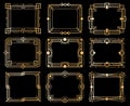 Art deco frames. Gold deco image frame borders, golden geometry line patterns. 1920s vintage luxury art elements. Vector