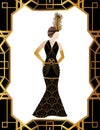 Art Deco Gatsby Style Women Fashion Dress Illustration Design with Frame
