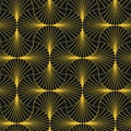 Art Deco Geometric golden fans on scales seamless pattern on black background Royalty Free Stock Photo