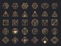 Art deco geometric shapes. Golden geometrical art shape, gold circle symbol and abstract triangle. Creative lines square and