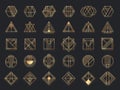 Art deco geometric shapes. Golden geometrical art shape, gold circle symbol and abstract triangle. Creative lines square and