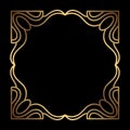 Art Deco Gold Square vector frame on black. Isolated metal border with empty space Royalty Free Stock Photo