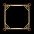 Art Deco Gold Square vector frame on black. Isolated metal border with empty space Royalty Free Stock Photo