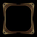 Art Deco Gold Square vector frame on black. Isolated metal border with empty space Royalty Free Stock Photo