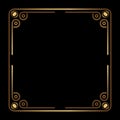 Art Deco Gold Square vector frame on black. Isolated metal border with empty space Royalty Free Stock Photo