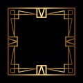 Art Deco Gold Square vector frame on black. Isolated metal border with empty space Royalty Free Stock Photo