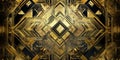 Art deco golden geometric background with 1920s-inspired symmetrical metallic patterns.