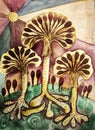 Art deco hallucinogenic enchanted forest fungi. Royalty Free Stock Photo