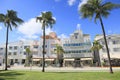 Art deco hotels and palm trees on Ocean Drive in Miami Beach Royalty Free Stock Photo