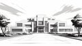 Art Deco-inspired Black And White Building Illustration