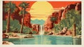 Art Deco-inspired Oasis Postcard For Carlsbad Caverns National Park