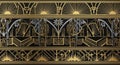 Art Deco-inspired pattern featuring geometric designs in gold and silver against a Royalty Free Stock Photo