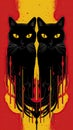 Art Deco-Inspired Red Background with Two Black Cats on Yellow Pieces. Perfect for Posters and Invitations.