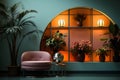 Art Deco interior design, bright lamp frames, green walls by Generative AI Royalty Free Stock Photo