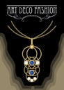 Art deco jewel. Vintage gold necklace. Jewel in victorian style. Filigree gold jewel. Antiquarian jewelry. Filigree gold