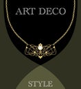 Art deco jewel. Vintage gold necklace in victorian style. Retro filigree antiquarian jewelry. Ancient vector object