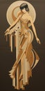 Art Deco Khaki Paper Illustration Poster With Futurist Sculpture Style