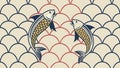Art Deco Koi Fish and Scale Pattern Vector, vector design Generative AI Royalty Free Stock Photo