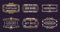 Art deco labels. Vintage ornamental logos, 1920s vintage golden badge, nouveau decorative banners. Vector art deco Royalty Free Stock Photo