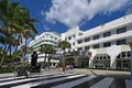 Art Deco Lincoln Theatre on Lincoln Road Mall in Miami Beach, Florida on clear cloudless morning.